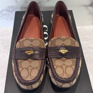 Coach Signature Canvas and Brown Leather Loafers